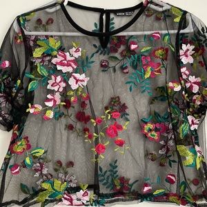 Sheer embroidered crop top